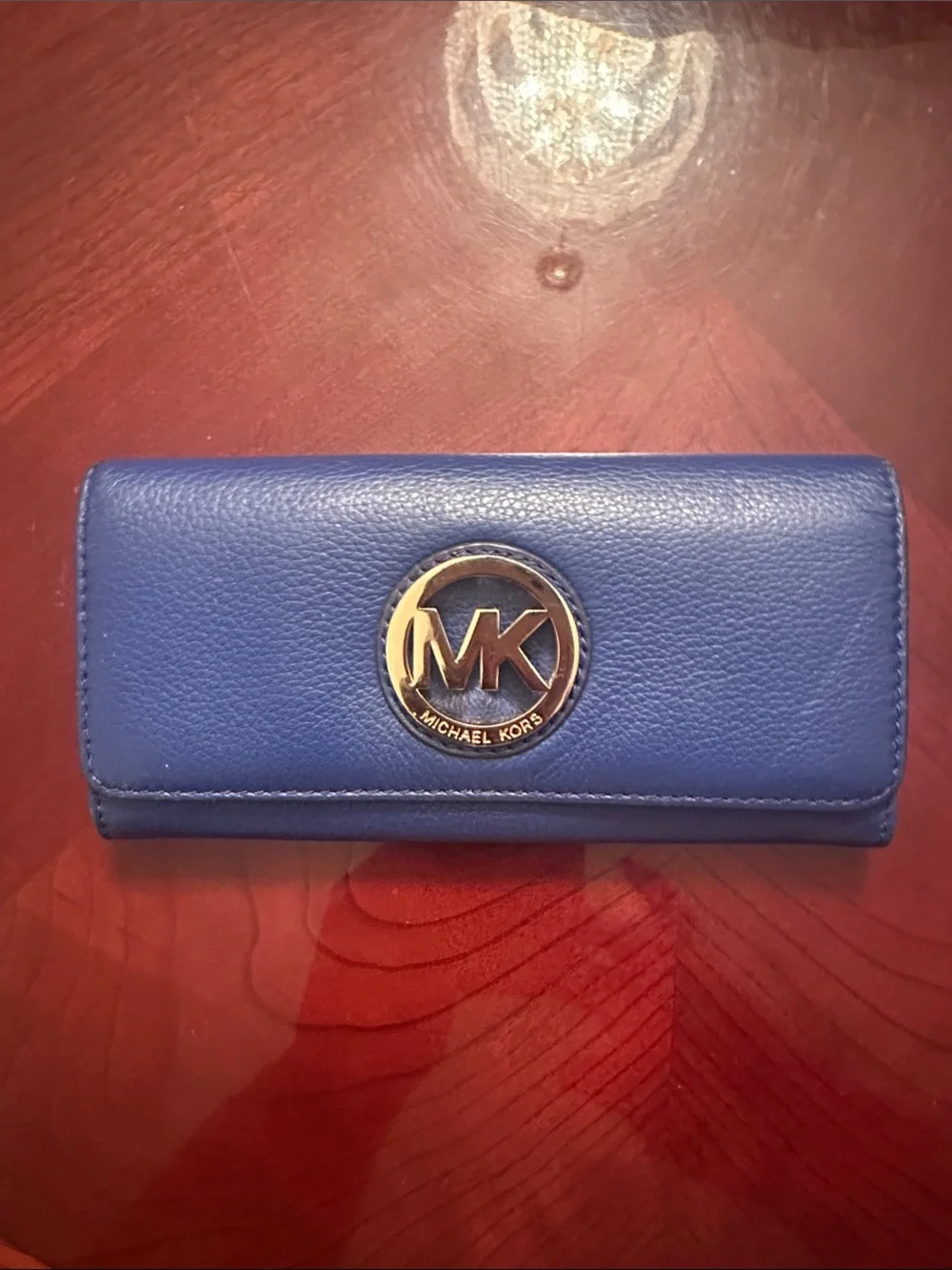 Michael Kors Royal Blue Leather Continental Wallet with MK Medallion